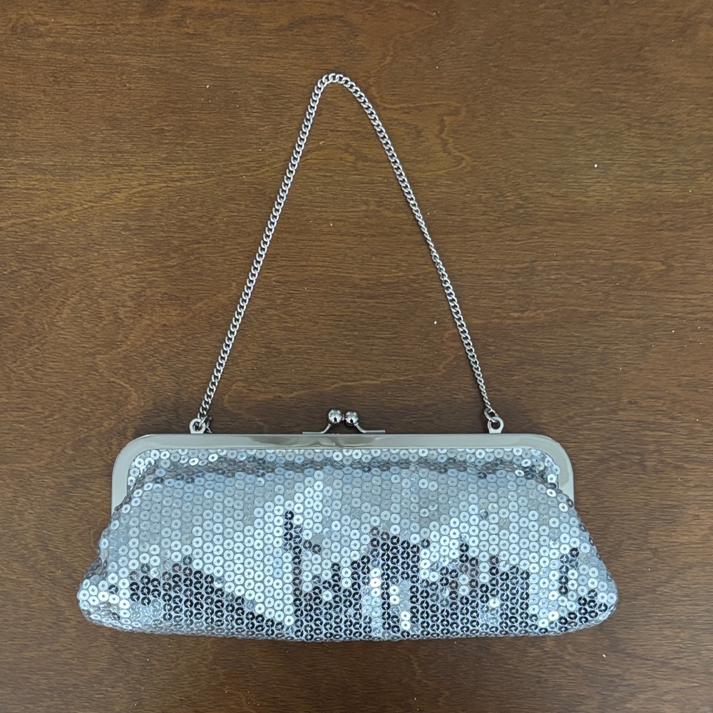 LOFT Silver Sequin Wristlet Clutch